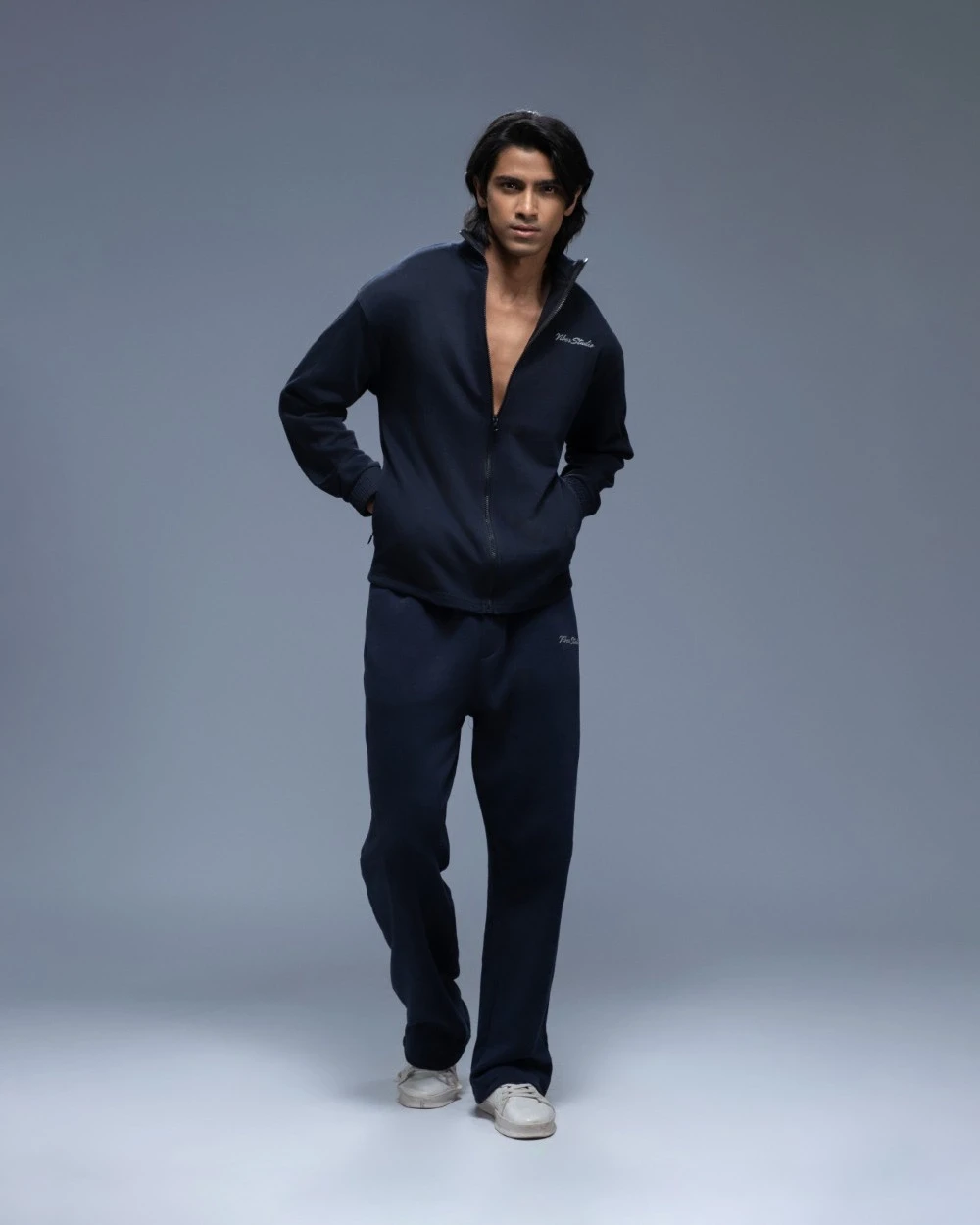 Navy Funnel Neck Jacket